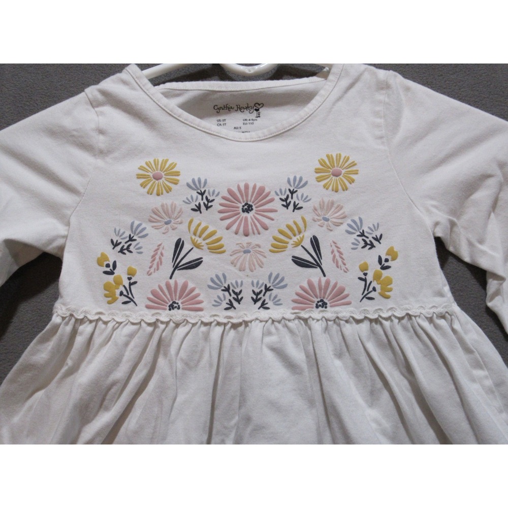 Cynthia Rowley Girls White Floral Long Sleeve Peplum Tunic Top Size 5T Toddler